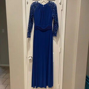 Marina Sequined Long Sleeves Cobalt Blue Evening Gown Sz 6